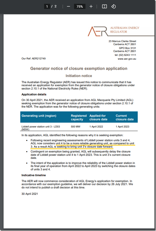 Liddell unit 3 to close in 11 months time on 1st April 2022