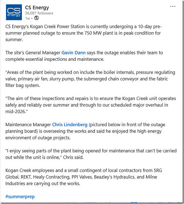 2025-11-03-LinkedIn-CSenergy-KPP1-plannedoutage
